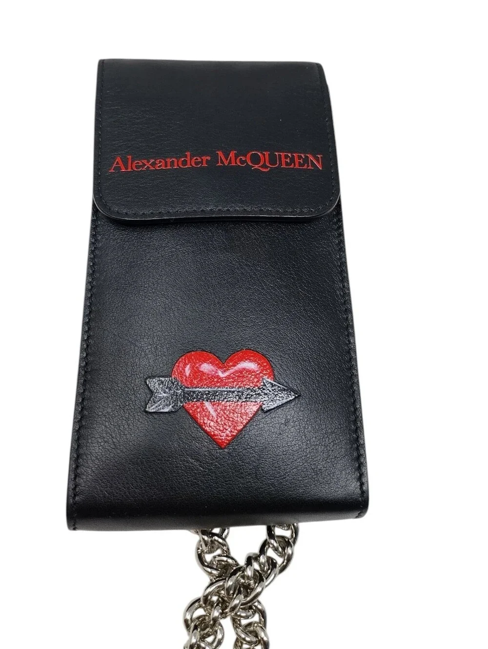 Alexander McQUEEN Valentines Capsule Collection Black Leather Heart Phone Pouch